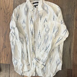 Banana Republic White Button-Down Shirt with Blue Ikat Stripes